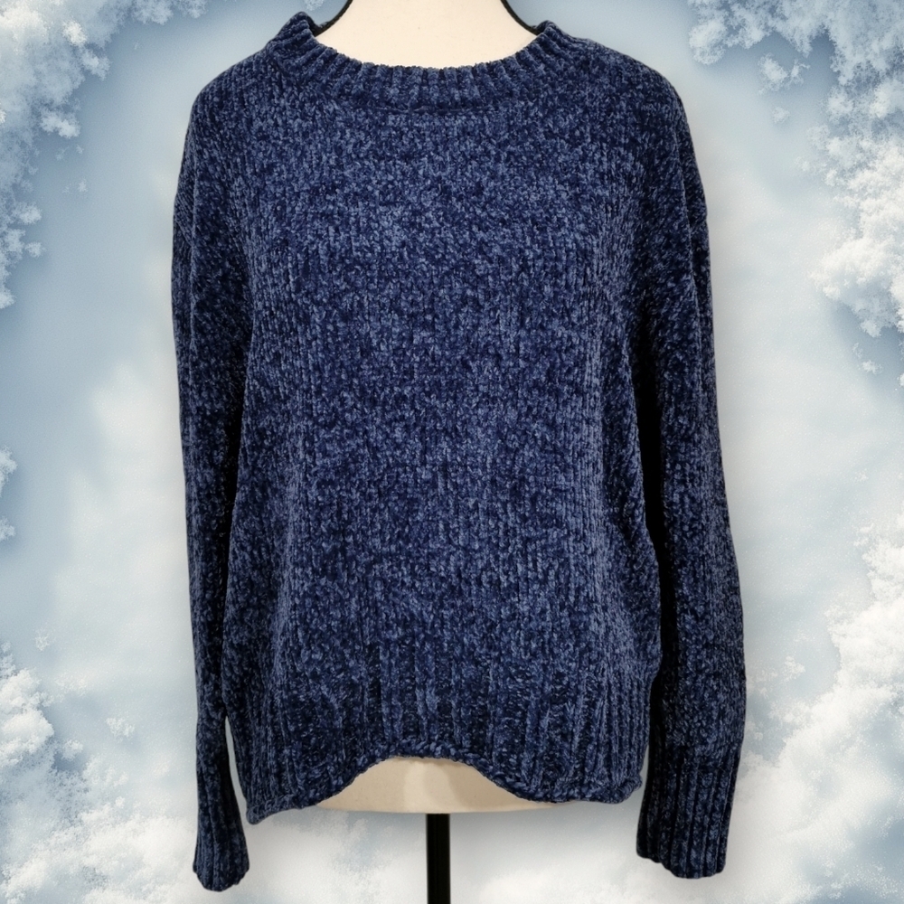 Christian Siriano Navy Blue Chenille Crewneck Sweater
